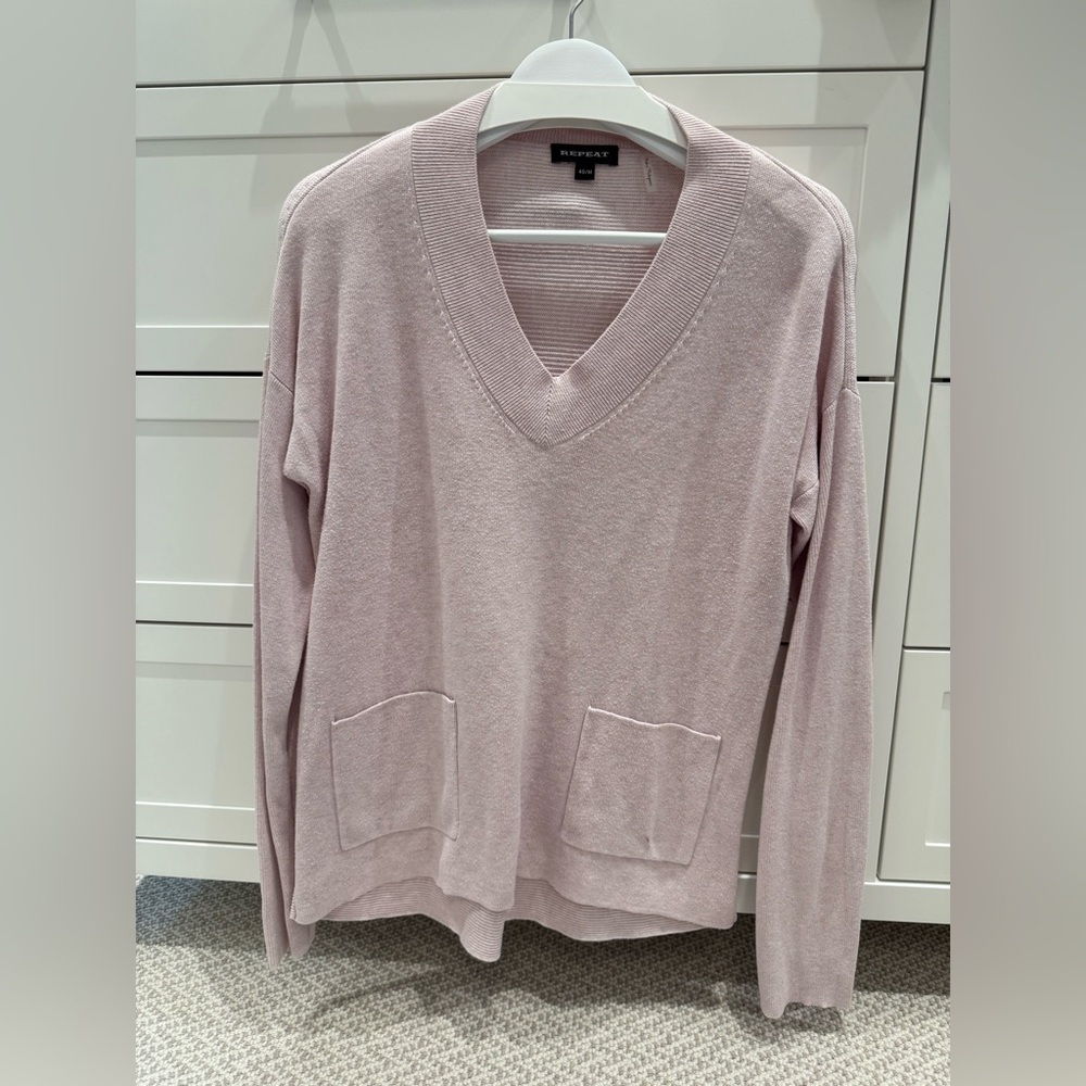 Repeat Pink V-Neck Sweater with Pockets